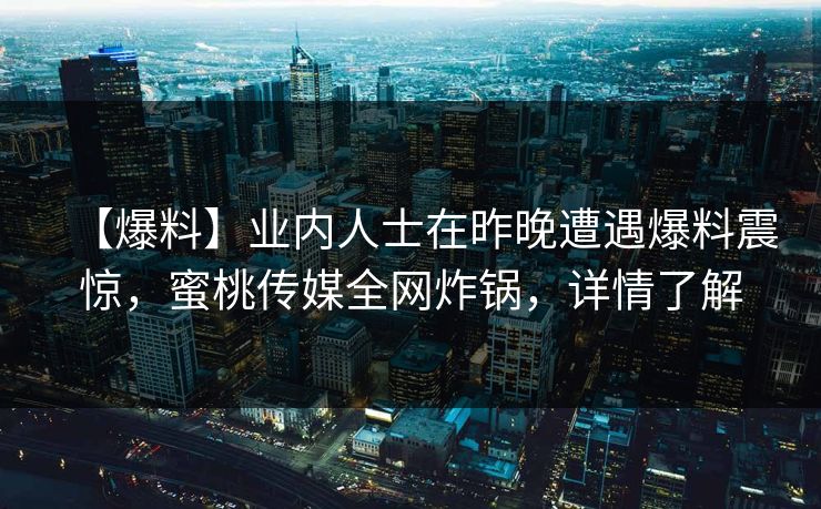 【爆料】业内人士在昨晚遭遇爆料震惊，蜜桃传媒全网炸锅，详情了解