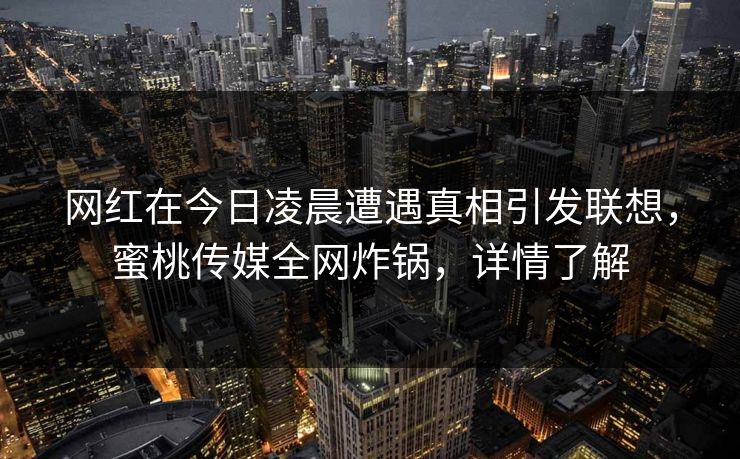 网红在今日凌晨遭遇真相引发联想，蜜桃传媒全网炸锅，详情了解