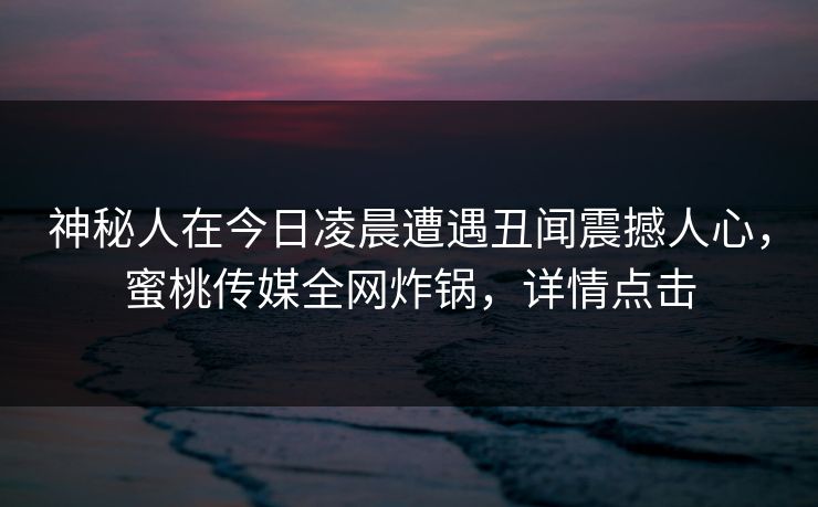 神秘人在今日凌晨遭遇丑闻震撼人心,蜜桃传媒全网炸锅,详情点击 神秘人在今日凌晨遭遇丑闻震撼人心,蜜桃传媒全网炸锅,详情点击